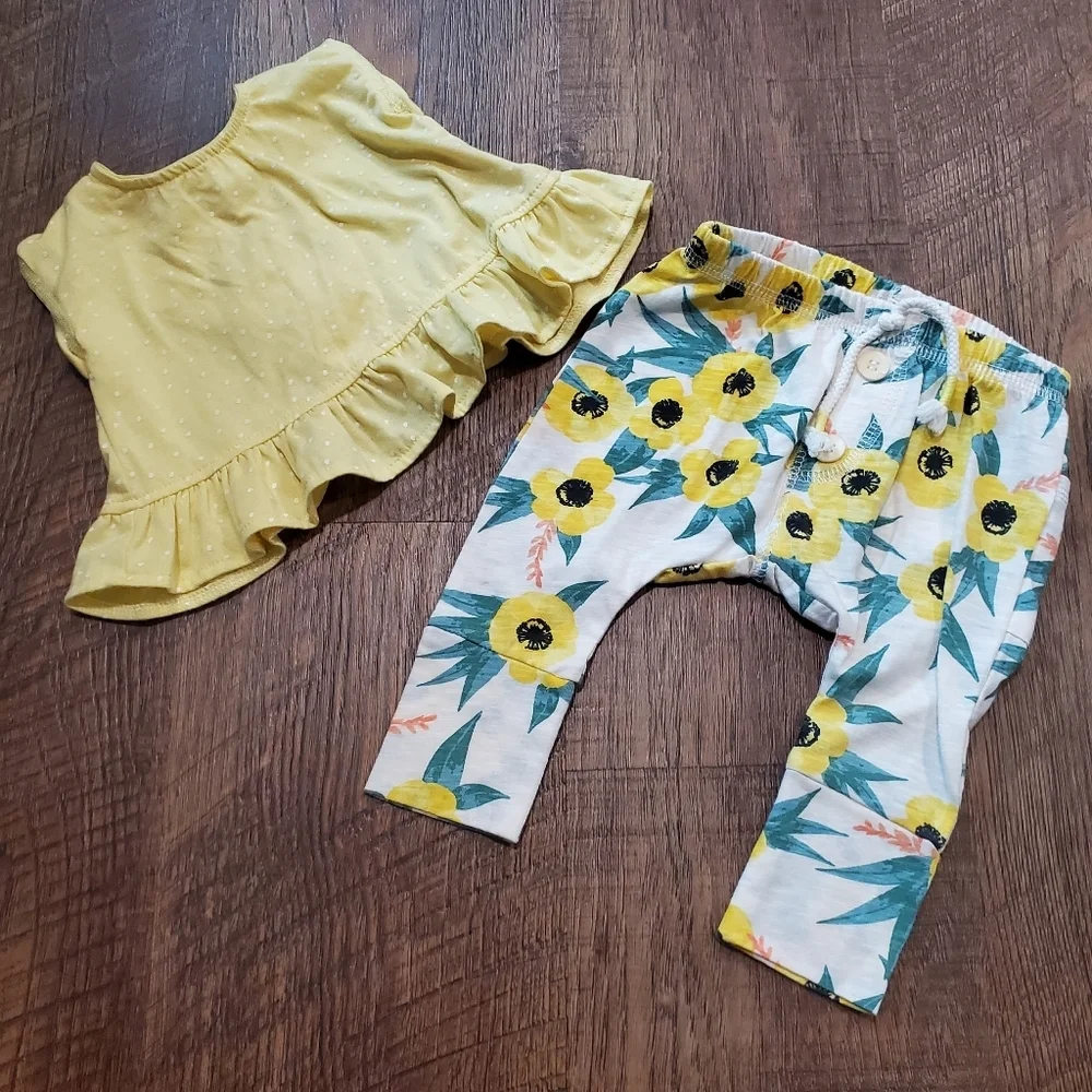 Jessica Simpson Baby Girl Matching Set Sunflower Joggers Polka Dot Top Ruffle 3M